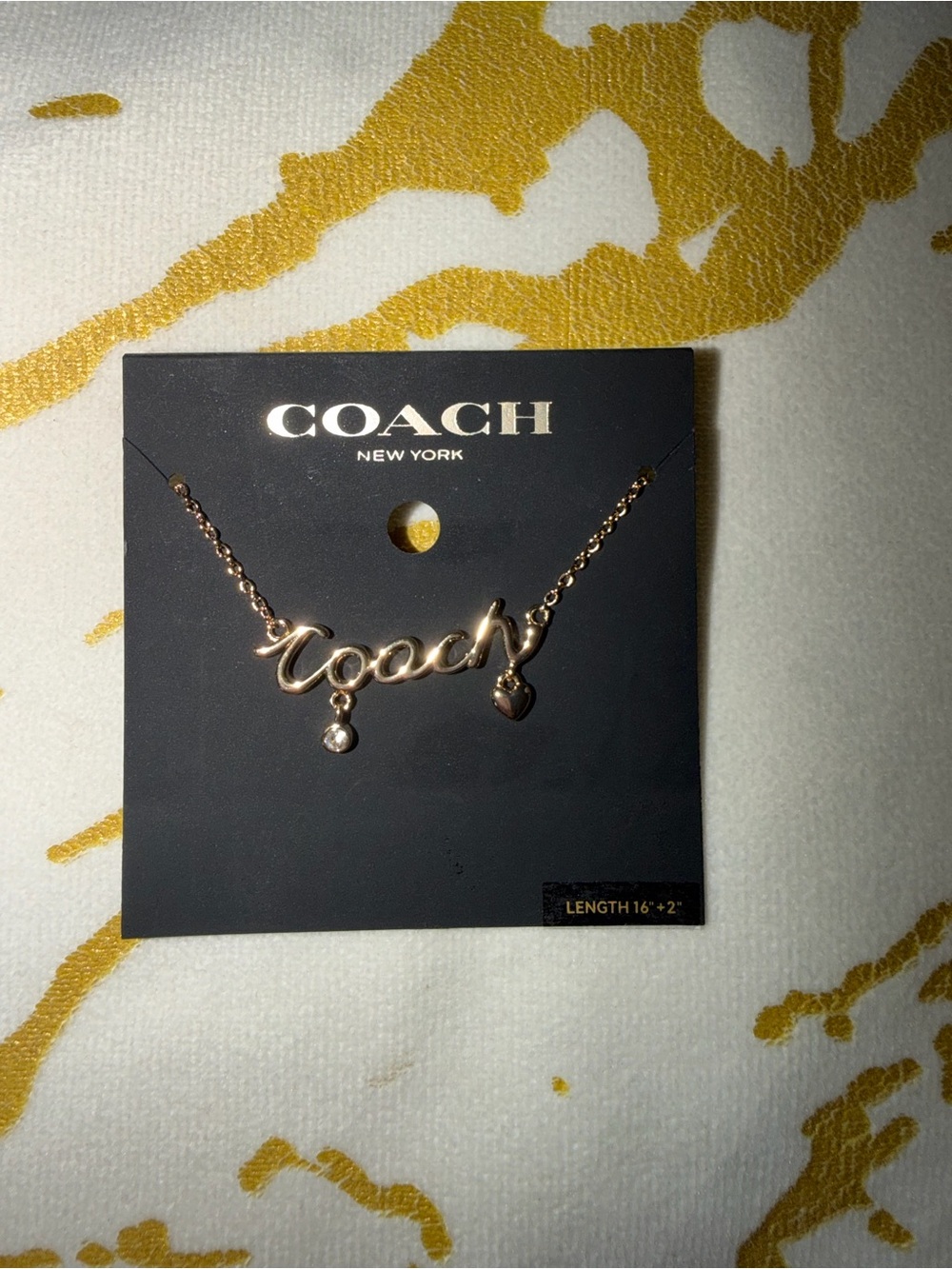 Coach Logo Necklace with Heart and Small Crystal Charm